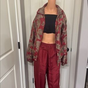Vintage 100% Silk Floral 2 Piece – Fuda International – Zip Jacket & Pants – L